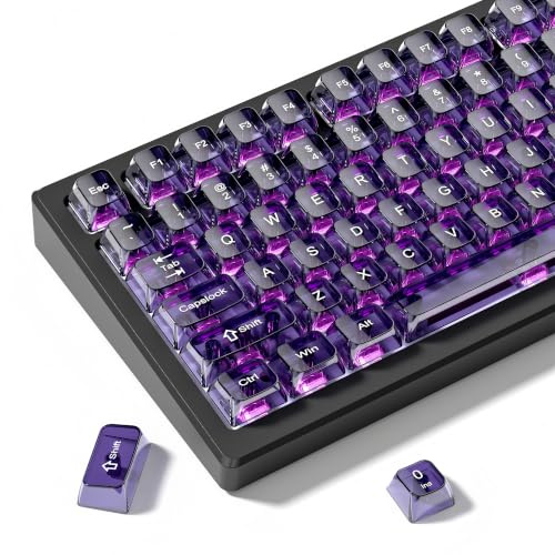 dagaladoo Purple Clear keycaps,Transparent keycaps 60 75 100 Percent,Crystal keycap Set,Shine Through Key caps Ceramic Style,MDA Profile Keyboard Key Cap for Mx Switches Mechanical Keyboard(115key)