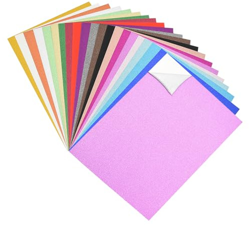 AolKee Lot de 40 feuilles de papier coloré A4 à paillettes, Autoadhésif, 20 couleurs, 250 g/m², pour projets de bricolage, carte, anniversaire, décoration de mariage