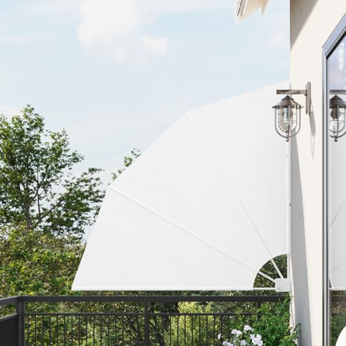 Gecheer Balkon Sichtschutz Weiß 140 x 140 cm Stoff Balkonfächer klappbar Sichtschutz Windschutz für Balkon Terrasse Garten