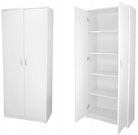 BDW Tom - Armadio con mensola, pannello in strato, 2 ante, 5 ripiani, opaco, per ufficio, dormitorio, corridoio (bianco, 180 x 75 x 35 cm)