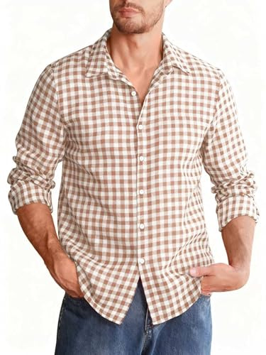 Halfword Chemise Homme à Carreaux Manches Longues Coton Boutons Bûcheron Traditionnelle Bureau Décontractée