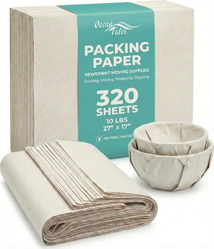 320 Sheets Packing Paper for Moving - Newspaper Paper for Wrapping, Packaging, Shipping, & Protecting Fragile Items like Glasses & Dishes - Must-Have Newsprint Moving Supplies & Box Filler (27 x 17)