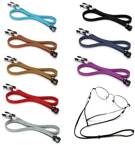 DYSWTUE 8 Pièces Cordon Lunettes, Chaînes Réglables pour Lunettes de Soleil, Cordons en Cuir Antidérapants pour Lunettes pour Femmes et Hommes, pour les Activités de Plein Air et La Lecture