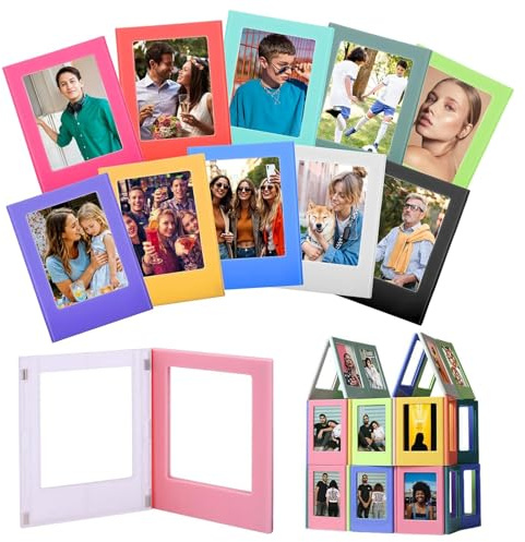 Hshenjhu 12 Piezas Marcos de Fotos Magnético, Mini Marcos de Fotos Magnéticos de 3 Pulgadas, Colorido Mini Bolsillo Magnético Marco Foto, Apto para Frigoríficos y Escritorios, 12 Colores