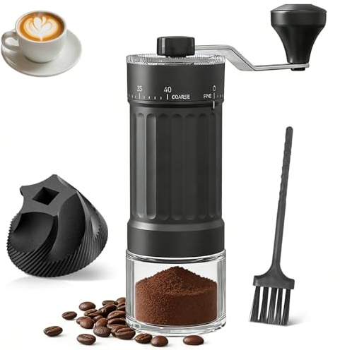 Tmefoy Moulin à Café Manuel, Mini Moulin a Café à Manivelle avec 40 Niveaux Réglables Extérieur et Meule Céramique Moulin a Cafe Manuel Portable pour Espresso, Pour Over, French Press, Idées Cadeaux