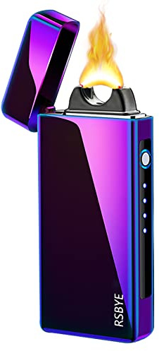 RSBYE Mechero eléctrico de tormenta de plasma para hombre, personalizable, con indicador de batería, mecheros de arco eléctrico, regalos festivos (luz real prismática)
