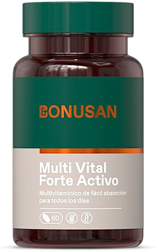Bonusan Multi Vital Forte Activo 60 Cápsulas - Multivitamínico y Multimineral Completo de Alta Absorción con Vitaminas Activas B, C, D3, K2, Zinc y Magnesio - Energía, Inmunidad y Vitalidad