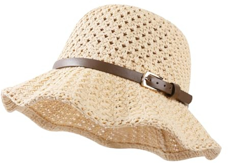 BSITSSS Tendance Crochet Bucket Hat, Chapeau Paille Femme Protection UV, Chapeau Femme Soleil Foldable, Chapeau Été pour Plage, Vacances, Voyages et Activités de Plein Air