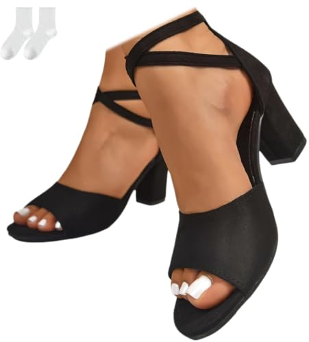 Women's High Heel Sandals with Block Heel, Elegant Open Toe Sandalettes