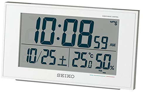 Seiko Clock BC402W Table Clock, Alarm Clock, Radio Controlled, Digital, Calendar, Comfort, Temperature and Humidity Display, 01: White Pearl, Product Size: 3.3 x 5.8 x 2.1 inches (8.5 x 14.8 x 5.3 cm)