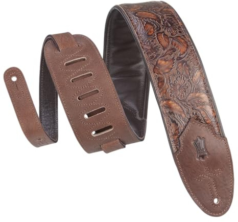Levy's Leathers Sundance 3 wide Embossed Leather Guitar Strap; Western Series - Geramium Whiskey (M4WP-006)