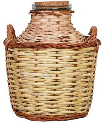 Garrafa de Cristal FORRADA de Mimbre y Caña (8 Litros) Boca Ancha. Botella Artesanal para Conservas, Vino y Líquidos. Damajuana Decorativa. (Ref. M1037ACM-8)