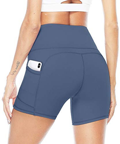 JOYSPELS Kurze Radlerhose Sporthose Damen Kurz Leggings, Blickdicht Taschen High Waist Yoga Shorts für Sommer Sport Training Gym Fitness, Blau, L