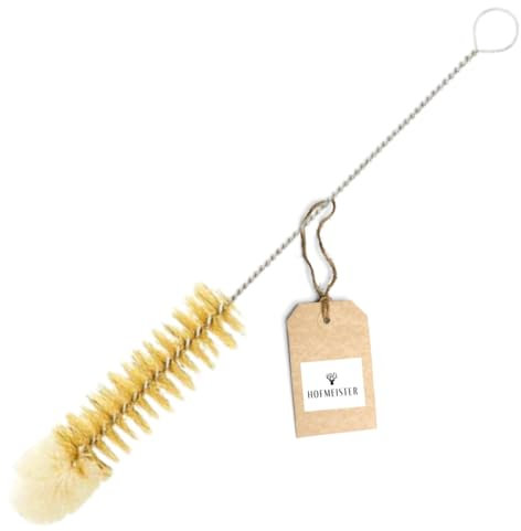 HOFMEISTER® Flaschenbürste, 26 cm, Naturprodukt, plastikfrei, effektive Reinigung von Engen Flaschenhälsen & Babyflaschen, Schlauchbürste mit Naturborste, Griff aus Metall