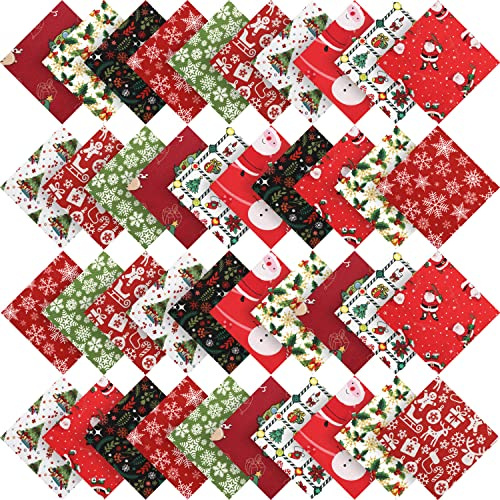 Irenare 50 Pieces Christmas Cotton Fabric Squares Bundle - 10 Different Patterns for Quilting, Sewing, Patchwork, DIY Craft (5 x 5 Inches/ 13 x 13 cm)