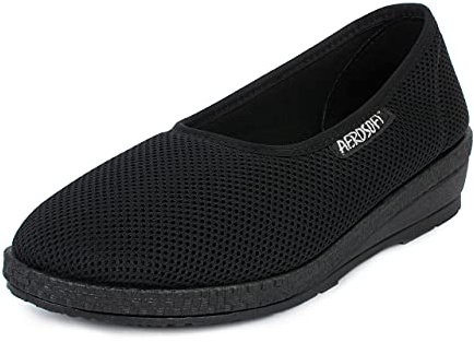 Aerosoft Ballerina Elastica da Donna, Larghezza G-H, Senza Pressione, Adatta a Piedi sensibili, Alluce valgo, Modello: U5050 (Nero 4P, Numeric_36)