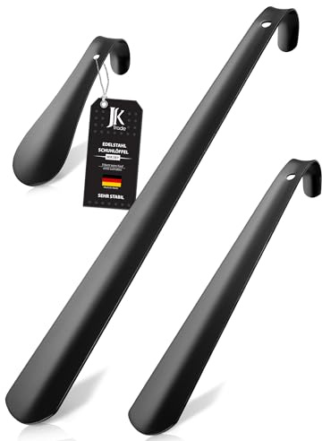 JK Trade® Set med 3 stabila rostfria skoskedar svart | 15, 29 & 42 cm | skohorn rostfritt stål kort, medium och lång | Snabb och enkel | optimerad längd och bredd | Business modern