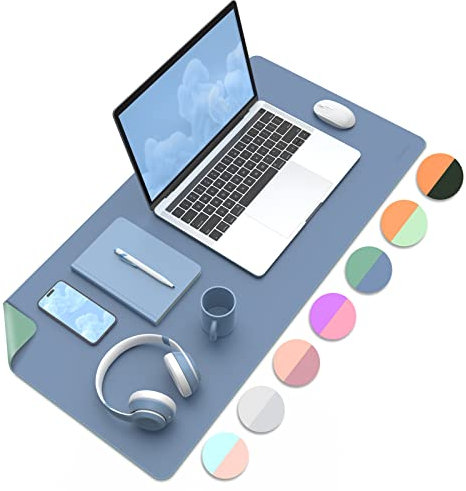 MoKo Schreibtischunterlage, 80x40cm PU Leder Laptop Tischunterlage, Wasserdichte Schreibtischmatte Rutschfeste Schreibtischauflage, Doppelseitig Office Mauspad für Büro/Zuhause,Pistaziengrün+Grünblau