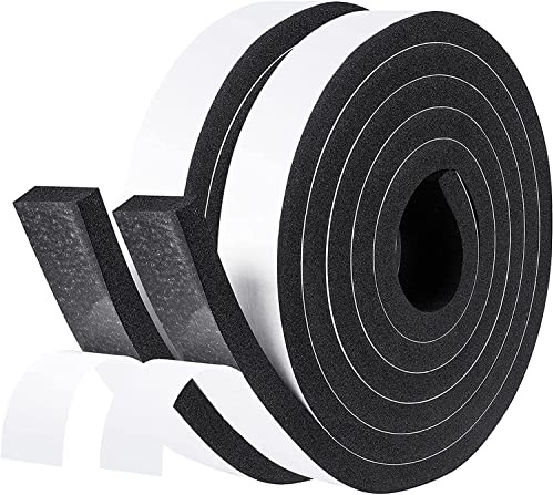 Weather Stripping Self Adhesive Foam Tape 25mm(W) x 10mm(T) Window Door Draught Excluder SoundProof Weather Strip Tape Seals for Gap Seal,2 Rolls, Total 4M Long Black