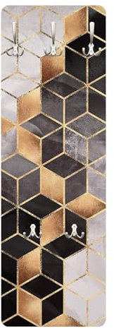 Bilderwelten Garderobe Abstrakt 105cm x 34cm Gold Geometrie Modern Garderobenhaken Garderobenpaneel Flurgarderobe Flur-Möbel Wandgarderobe Holz