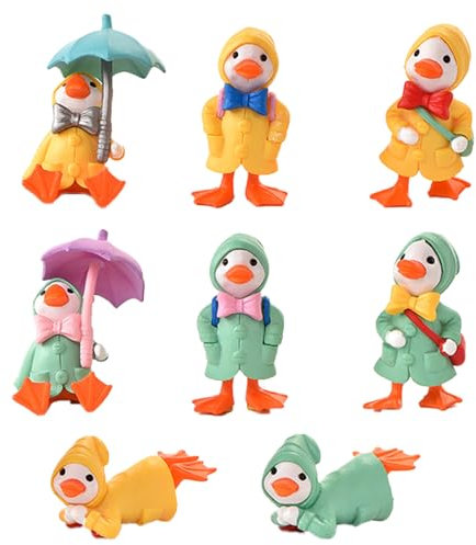 Bustlwor 8 Pièces Personnage Décoratif Petit Canard, Modèle Mini Canard, Décorations de Jardin de Canard, Convient pour La Décoration de Gâteau d'anniversaire de Mini Jardin Bonsaï(Vert, Jaune)