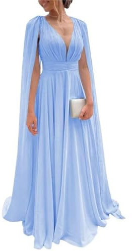 Vestidos largos de dama de honor para boda de gasa, vestidos de invitada de boda para mujer, vestidos de línea A formales de fiesta de noche, azul celeste, 58