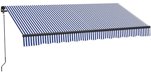 Outsunny Store banne Manuel rétractable 3 x 2,5 m Store pour Balcon Inclinaison réglable manivelle Cadre en Aluminium Polyester Anti-UV Bleu et Blanc