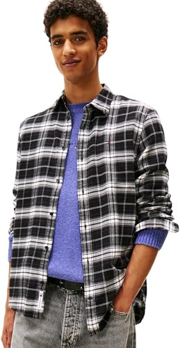 Tommy Jeans Chemise Homme Flannel Check Regular Fit, Multicolore (Black/Big Check), S