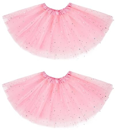 Century Star Sparkle Light Pink Tutu for Toddler Girls Tulle Ballet Skirts Princess Tutus for Baby Kids Infant 3 Layers Halloween Christmas Dress up Birthday Party Festival 2-8 Years 2 Pack