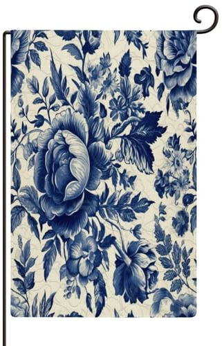 Bandiere da giardino floreali blu e bianche 30,5 x 45,7 cm, resistenti alle intemperie, divertente, cultura tradizionale cinese, bandiera botanica, palme tropicali, foglie, benvenuto, casa