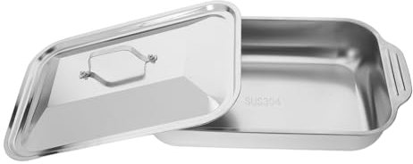 ABOOFAN Stainless Steel Roaster Pan Lid 41x22cm Deep Oven Tray Heavy Duty Baking Sheet Rectangular Fish and Meat Roasting Dish for Home Kitchen