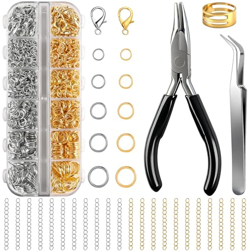Caianwin 1303 stycken delade guld- och silverringar, hummerlås och förlängningskedjor, med pincett, delad ringklämma och bindringsöppnare