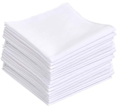 ZHYUAN 30 pièces 25 * 25 cm Mouchoirs blancs,Mouchoirsencoton,Mouchoirsentissudecoton,Mouchoirsencotonpour homme,Mouchoirs en coton blanc, ourlet,pour la décoration des poches et le nettoyage