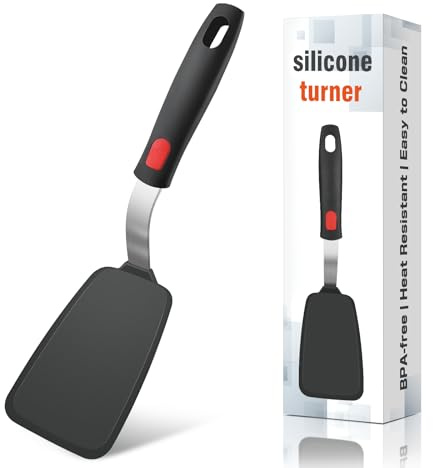Flexible Silicone Spatula Turner, Heat Resistant Silicone Turner for Non-Stick Cookware, BPA-Free Food Grade Kitchen Spatula Utensils, Ideal for Flipping Eggs, Burgers, Pancakes, 11.8 x 2.4 in, Black