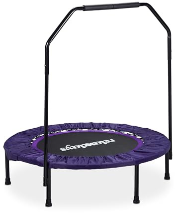 Relaxdays Trampolin mit Haltestange, Ø 102 cm, faltbares Minitrampolin bis 120 kg, Fitnesstrampolin Indoor, lila