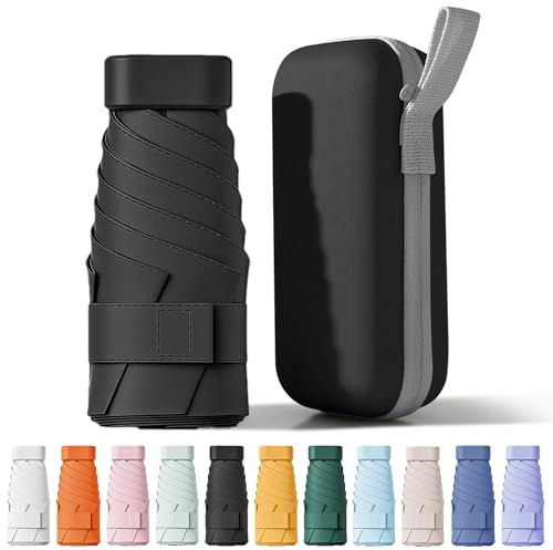 FWHFNB Paraguas Plegable, Mini Paraguas para el Sol, Paraguas de Viaje, con Cubierta de Cápsula, Resistente al Viento y a Los Rayos UV Para Viaje, Hombres y Mujeres (Negro)
