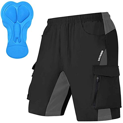 VAYAGER Short de Cyclisme VTT pour Homme avec 3D Rembourré, Short de Vélo de Montagne Homme Séchage Rapide Coupe Large et Léger Noir - XXL