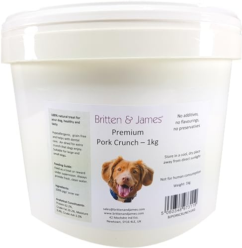Britten & James Pig Inner Ears Pork Crunch for Dogs in a Stay Fresh 3L Tub. 100% Natural Dog Treat and Healthy Snack