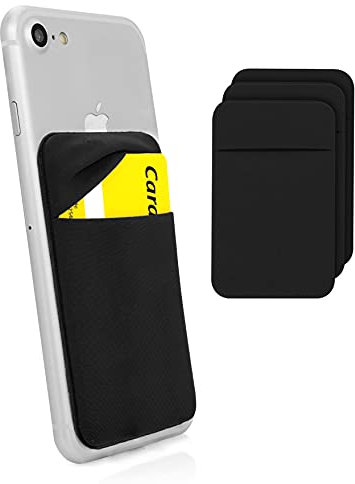 MyGadget 3X Cartera con 1 Bolsillo para Funda Móvil - Tarjetero Adhesivo para Smartphone - Porta Tarjetas de Crédito con Bloqueo RFID - Card Holder - Negro