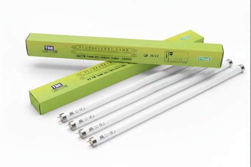 TBE LIGHTING T8 18W 2ft (60cm) Fluorescent Tube Lights – G13 2-Pin Base CFL Lamps, 3500K Soft White, 1350 Lumens, Energy Saving T8 Tubes for Office, Ceiling, and Retail Fittings – 4 Pack
