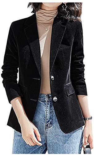 Lazutom Blazer décontracté à manches longues boutonné en velours pour femme, Noir , 38