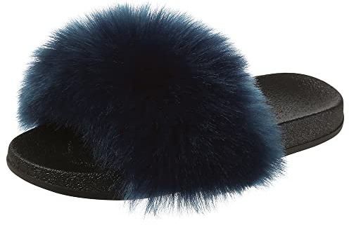 Hitopteu Ciabatte Pelose Donna Pantofole Pelliccia Estive Punta Aperta Ciabatte Casa Scarpe Sandalo Fluffy Peluche Slides Blu Etiketten Größe 42-43 280