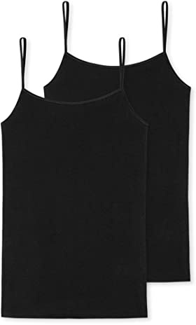 Schiesser Damen Spaghetti-Top | Organic Cotton | 2er Pack | 174388 (38, schwarz)