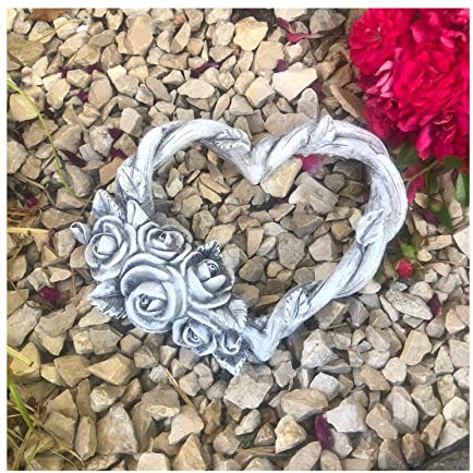 Radami Grabschmuck Grabherz Rosenranke Rosenblüten Herz Rosenherz Grabdekoration 14,5cm