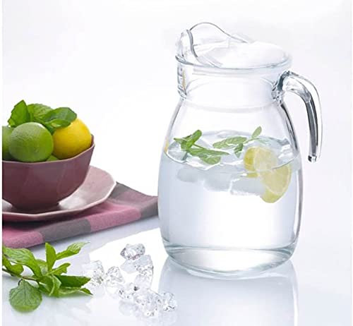 Secen London – Carafe à eau en verre avec couvercle, 2,5 l, grand pichet résistant à la chaleur pour réfrigérateur, carafe à thé glacé, carafe à eau pour jus et lait, 2 500 ml