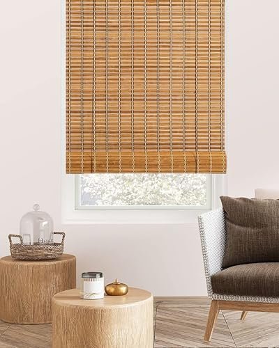 FoundGo Bamboo Blinds No Drill, Width x Height: 60X100cm Retro Roman Blinds Windows, Natural Wooden Window Decorative Curtain, Sunscreen Drape for Windows,Indoor