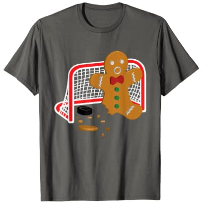 Hockey Goalie Funny Christmas T-Shirt Gingerbread Uomo Portiere Maglietta