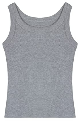 Femme Débardeur Côtelé en Viscose T-Shirt à Bretelles T-Shirt sans Manches avec Col en U sous-Maillot Haut Élastique Coupe Ajustée Cool Respirant Basic Tops d'été - Gris Clair Taille du Fabricant L