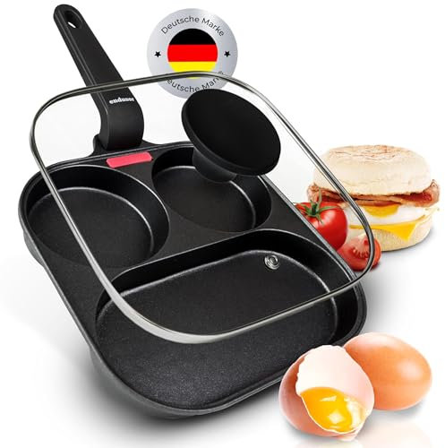 endusor Padella pancake uova bacon e verdure - 21cm padella per pancakes antiaderente con coperchio | Per Fornelli a Induzione Gas Ceramica Elettrici | Piastra Uova Frittata Muffin Bacon Burger