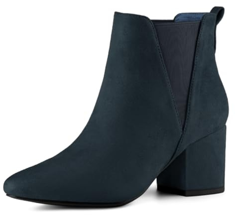 Allegra K Stivaletti Chelsea da donna a punta con tacco a blocco, Blu scuro, 39.5 EU